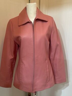 Liz Claiborne Vintage Classic Dusty Rose Zip-Front Leather Jacket Size S